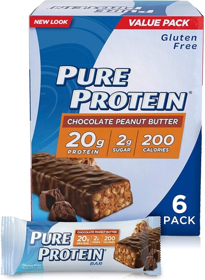 Pure Protein Chocolate Peanut butter Bar (50 Grams x Box of 6pcs) | With 20g Protein + 200g Calories In Each Serve | Healthy Snacking | Gluten Free | 300 Grams